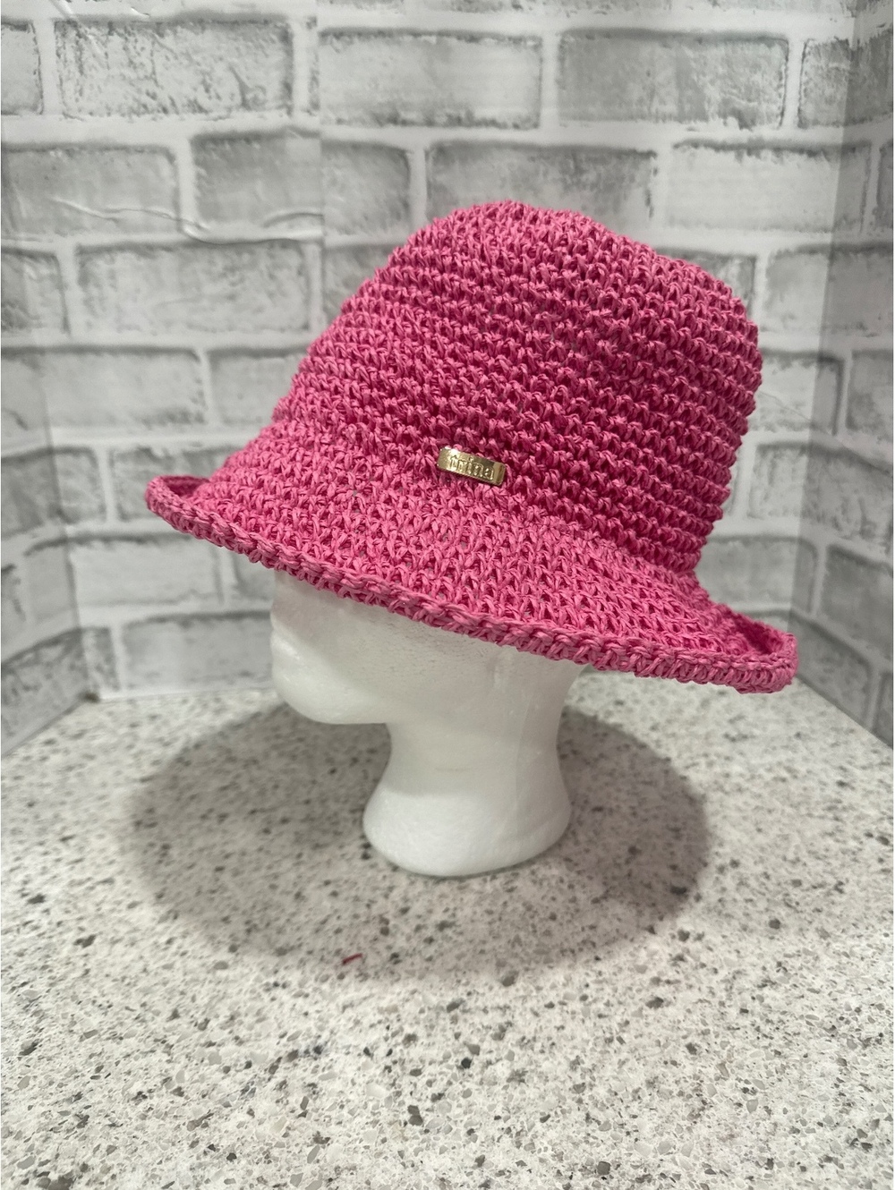 Trina Turk Pink Crochet 100% Paper Bucket Hat, Women's O/S